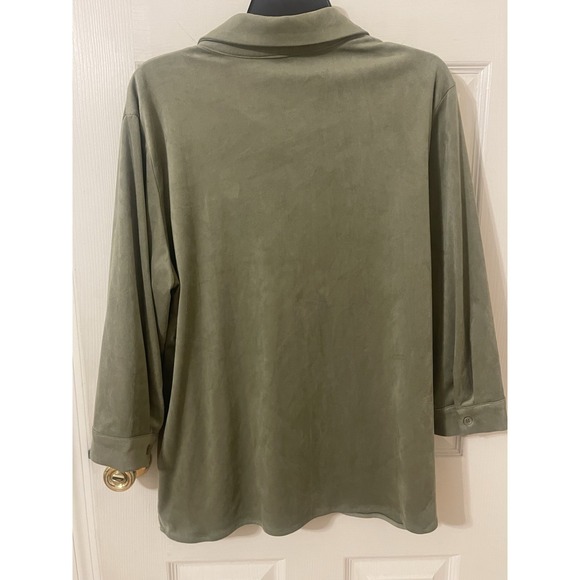 Coldwater Creek Shale Green 3/4 Sleeve Blouse No Iron Size XL Button Down - Picture 3 of 8
